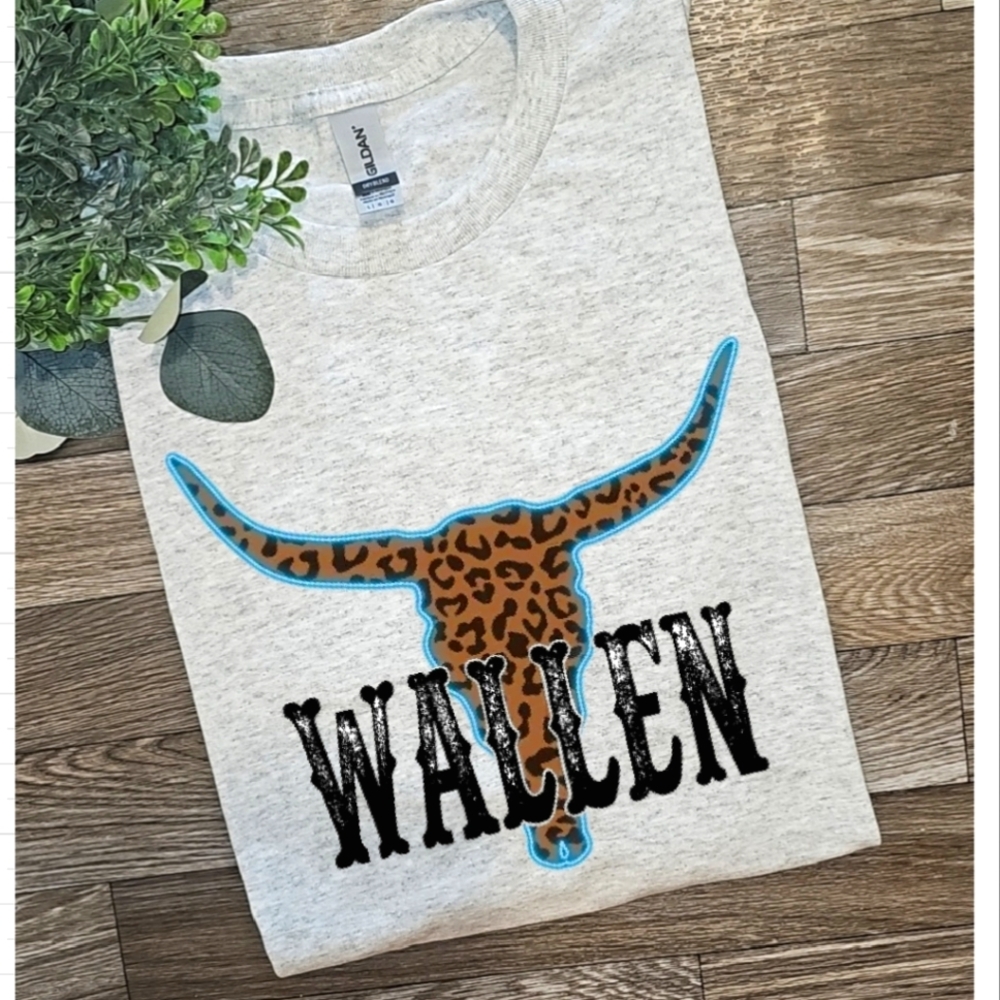 Wallen cheetah print longhorn western country music tee